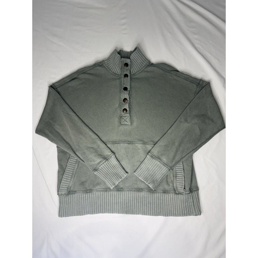 Aerie OH SNAP Henley Mock Neck Sweatshirt Women’s XS Rugged Green